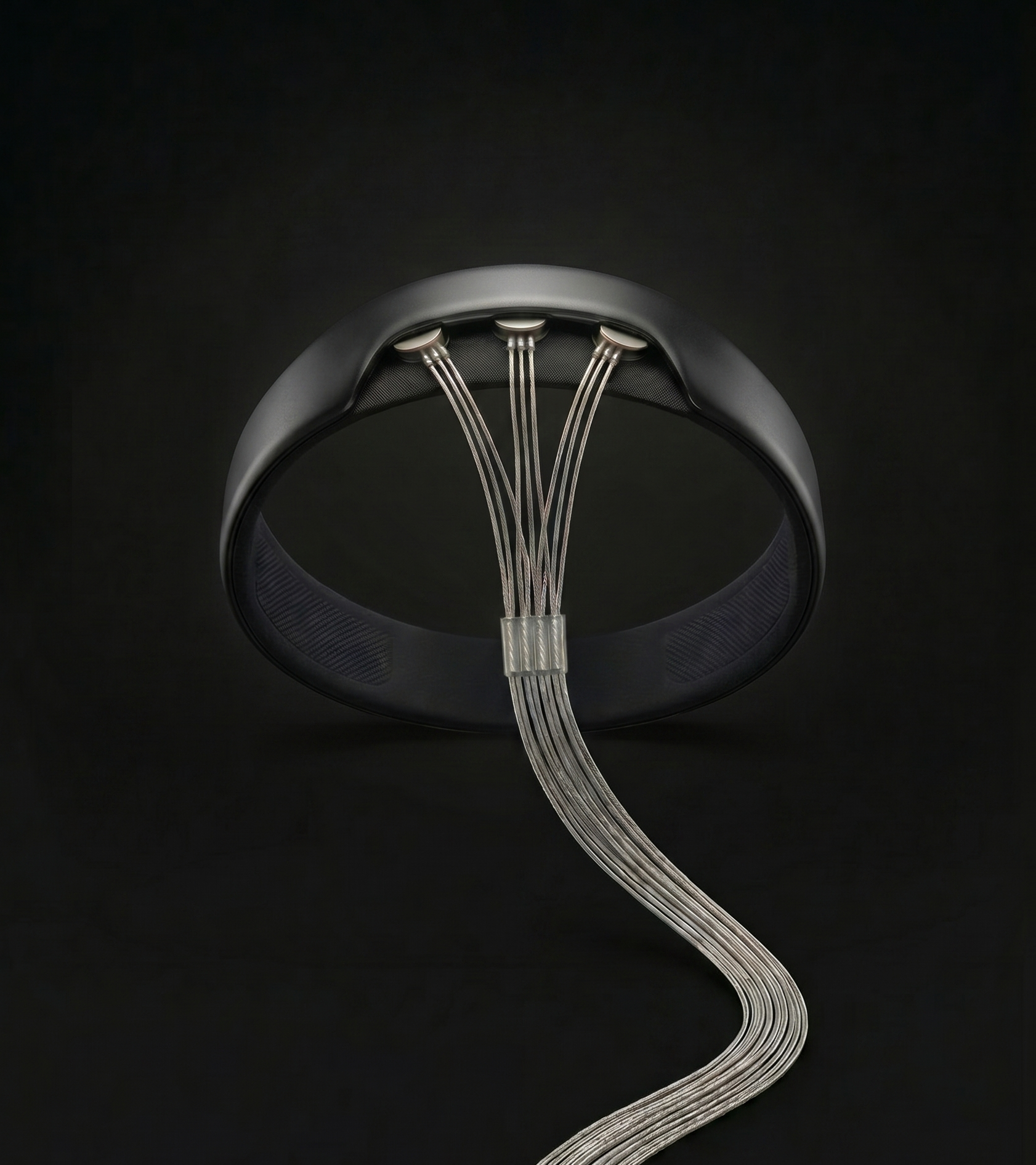 The Elysius band — woven silk with three brushed-metal sensors